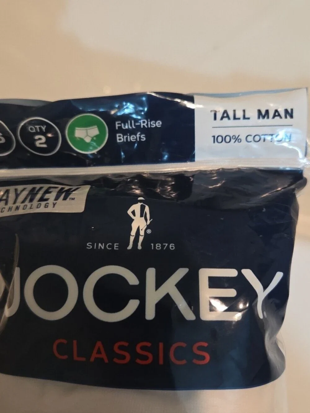 New 2 Pack Jockey Classic Tall Man Briefs Cotton White Underwear Sz 46